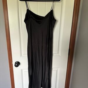 Express black satin cowl neck midi dress